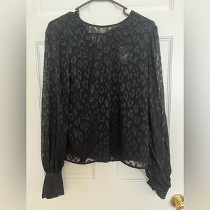 EXPRESS- NWT- Size S- black long sleeve shear cheetah print blouse.
